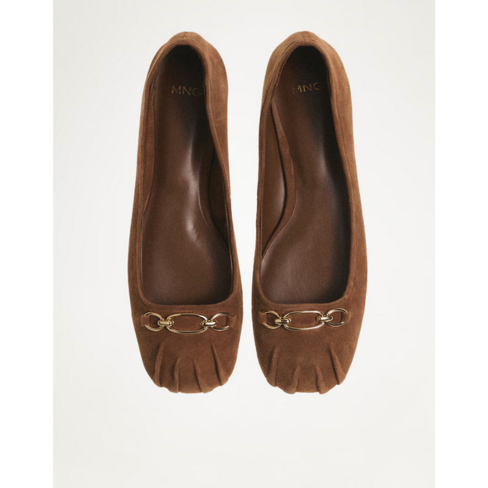 NEW MANGO MNG MEDIUM BROWN LINK LEATHER BALLERINA BALLET FLATS SHOES 39 US 8.5 - Picture 4 of 8